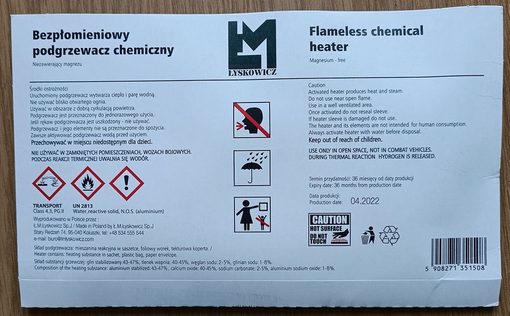 Bezpłomieniowy podgrzewacz chemiczny