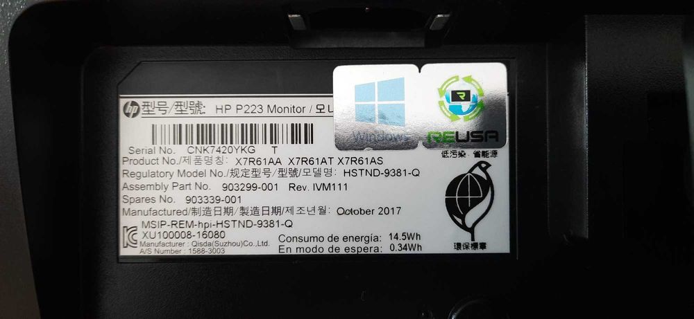 Monitor HP 22"P ProDisplay P223 FULL-HD-LED|1920x1080|VGA/DP|Preto