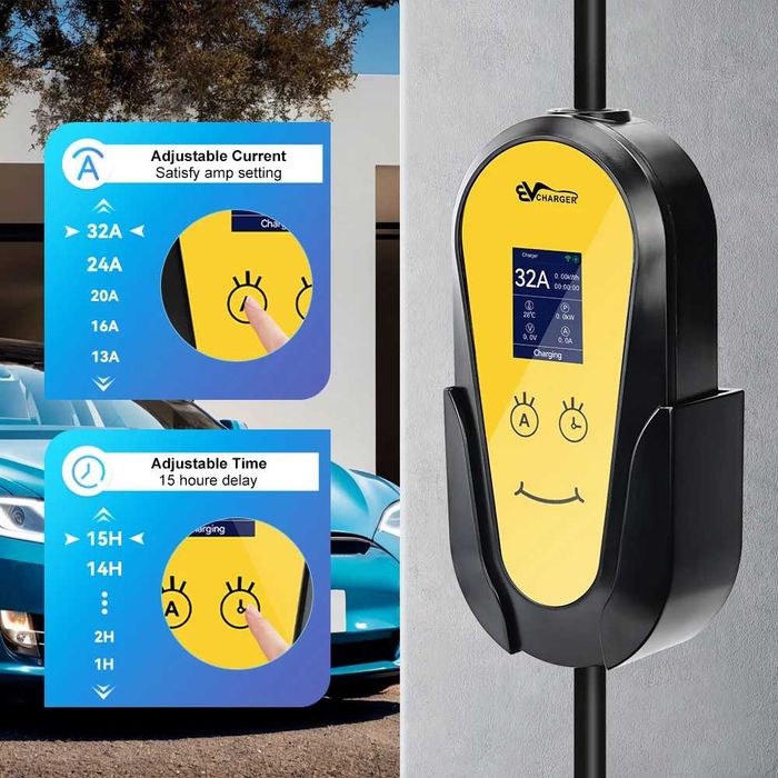 Зарядка авто 32A 7 KW 1 фаза type 1, type 2, GBT, Tesla WIFI 3,5м.