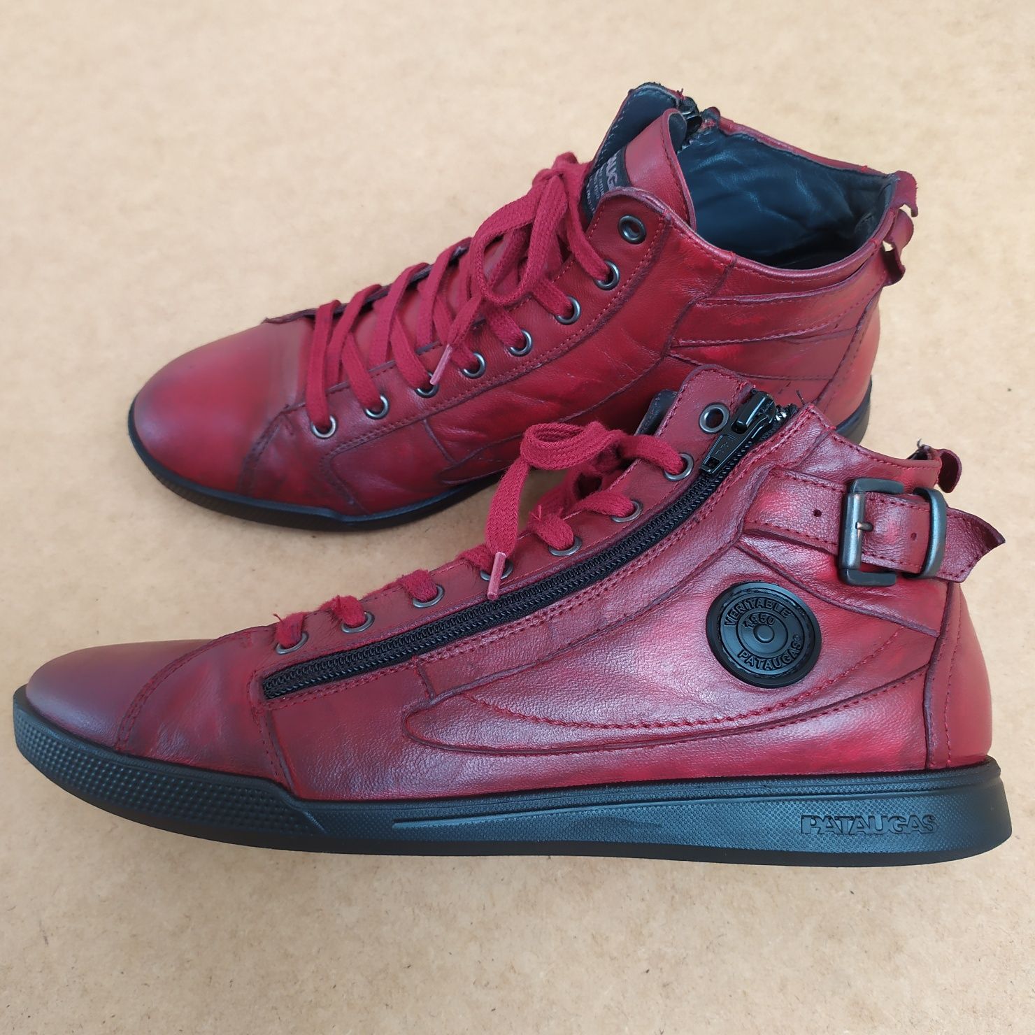 PATAUGAS PALME Sangria, skórzane sneakersy, trampki wysokie, EU 41