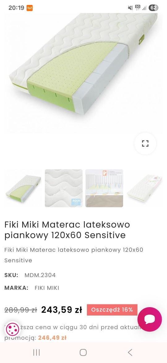 Materac dziecięcy Fiki Miki sensitive 60x120