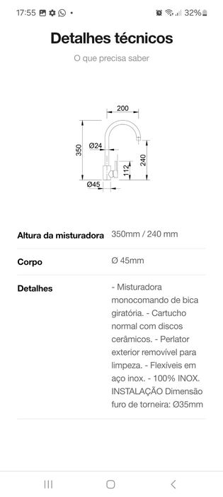 Misturadora RODI monocomando de bica giratoria