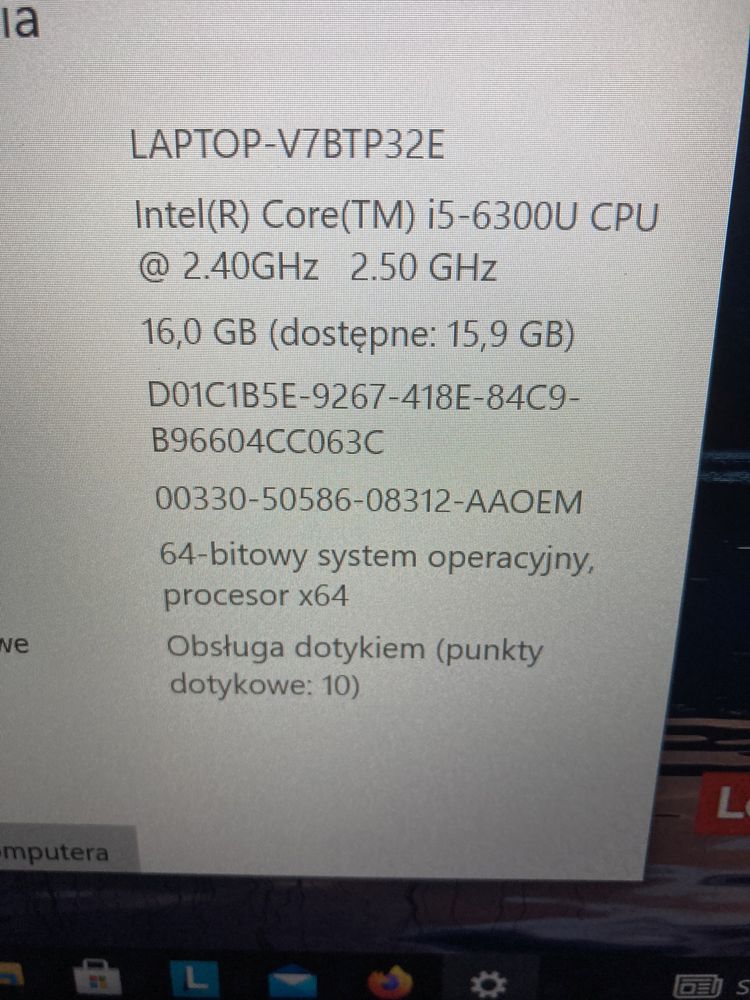 Laptop Lenovo ThinkPad T470 14” Dotyk 16GB Ram / SSD 512 GB