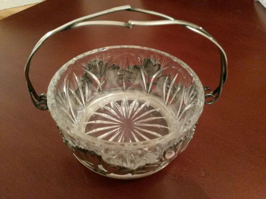 cukiernica posrebrzana tulipany stara oryginalny kryształowy środek