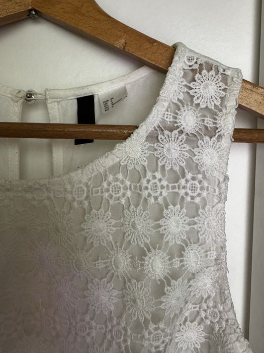 Biała bluzka elegancka ażurowa top kwiaty haftowane boho hippie XS