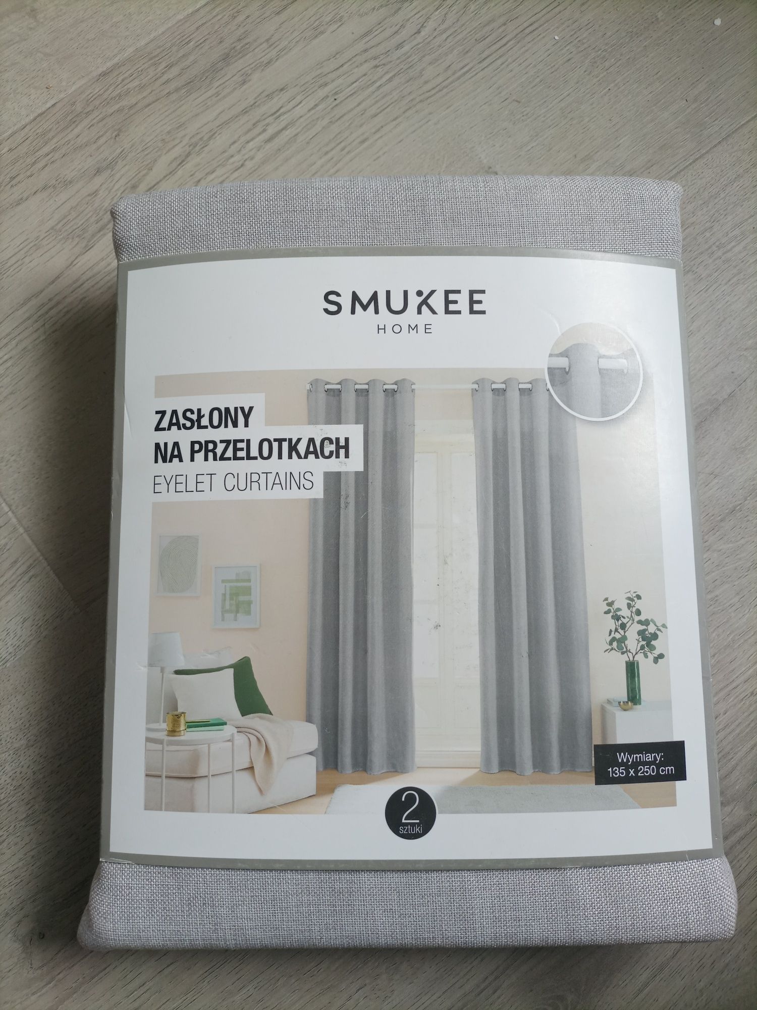 Dwie zasłony boho beżowe na przelotkach Smukee 2x zasłona ala len