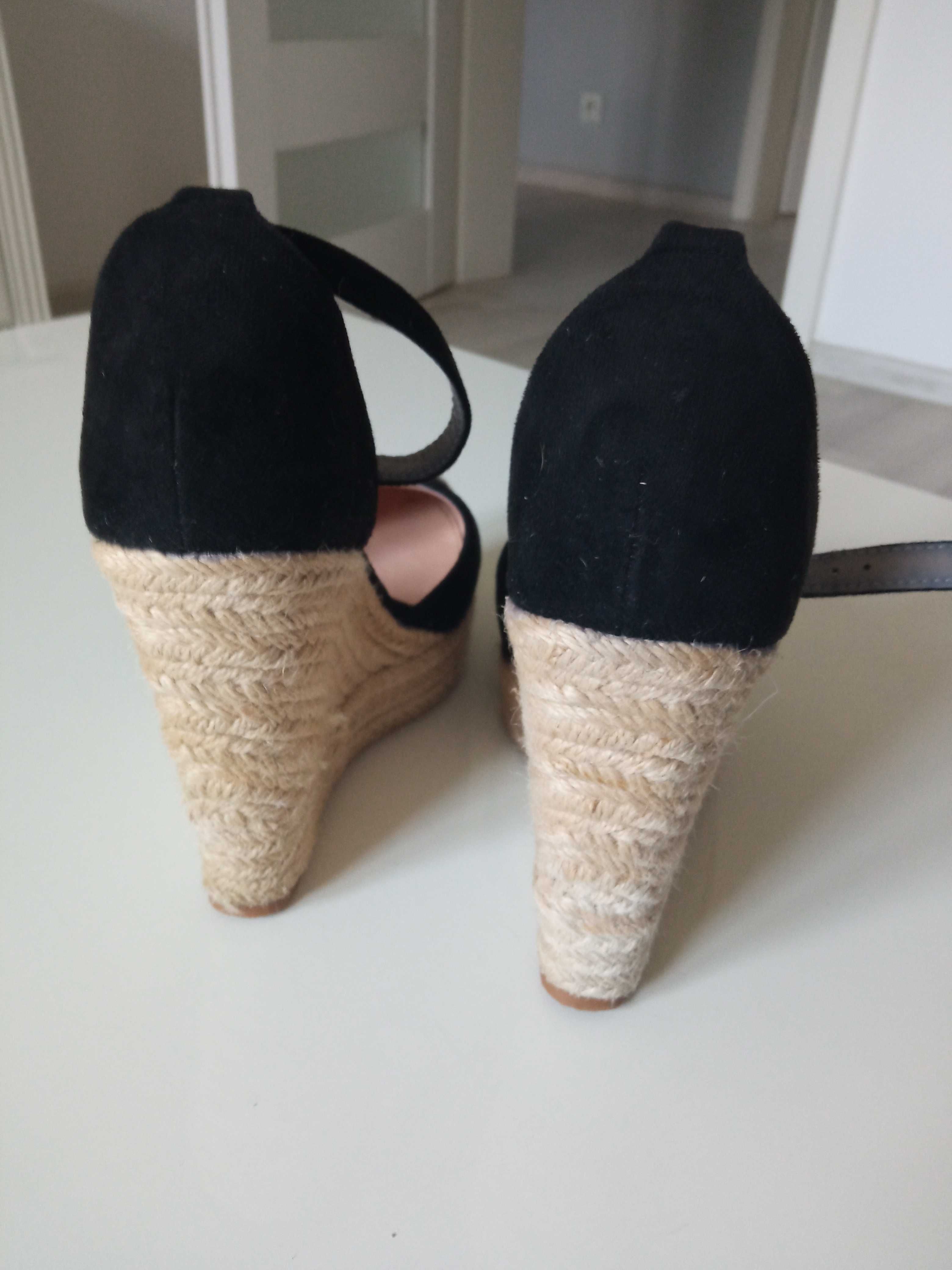 Czarne sandały na koturnie Espadryle r 38 wkł. 24cm.