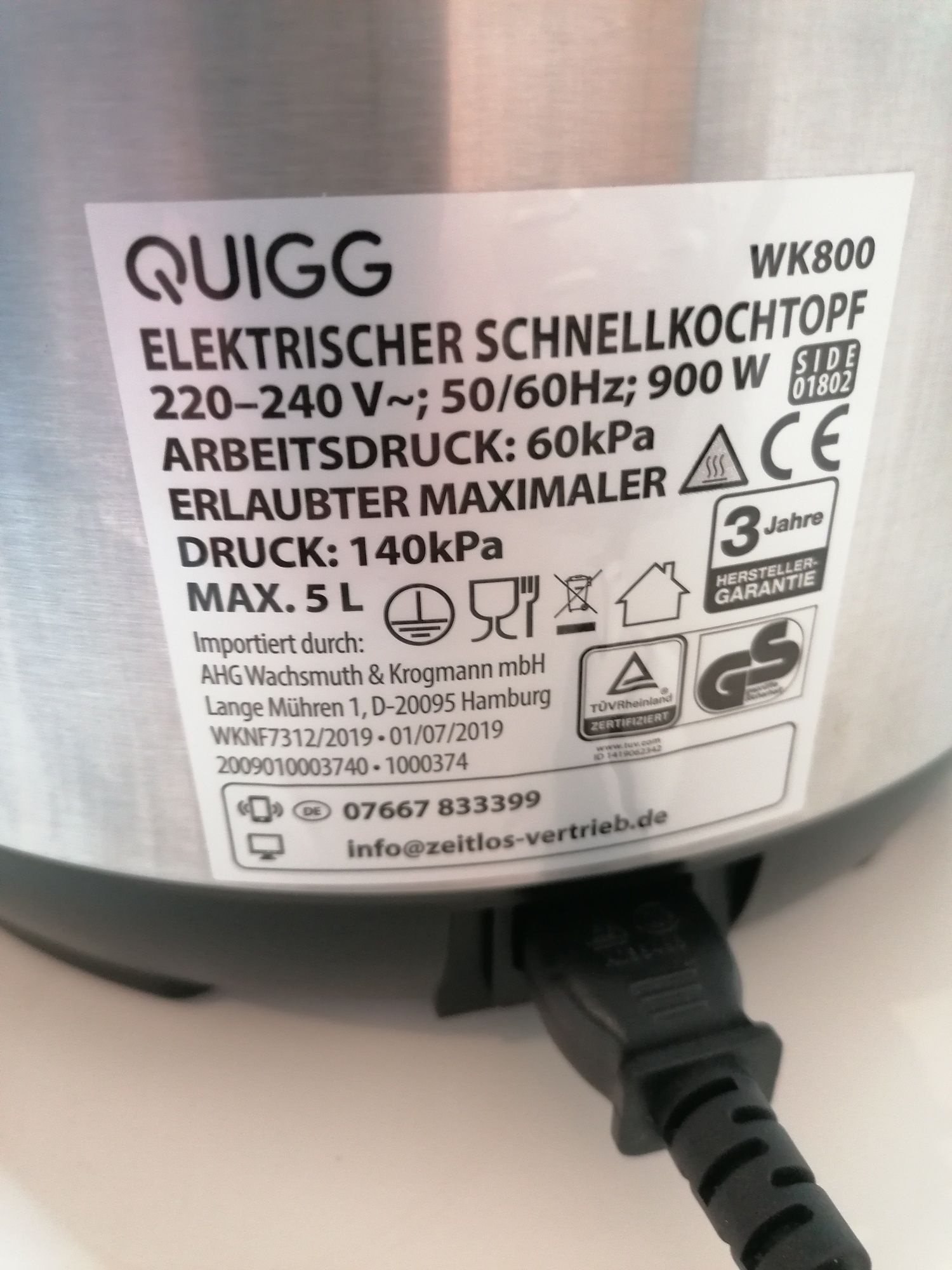 Szybkowar Quigg 5L 900W