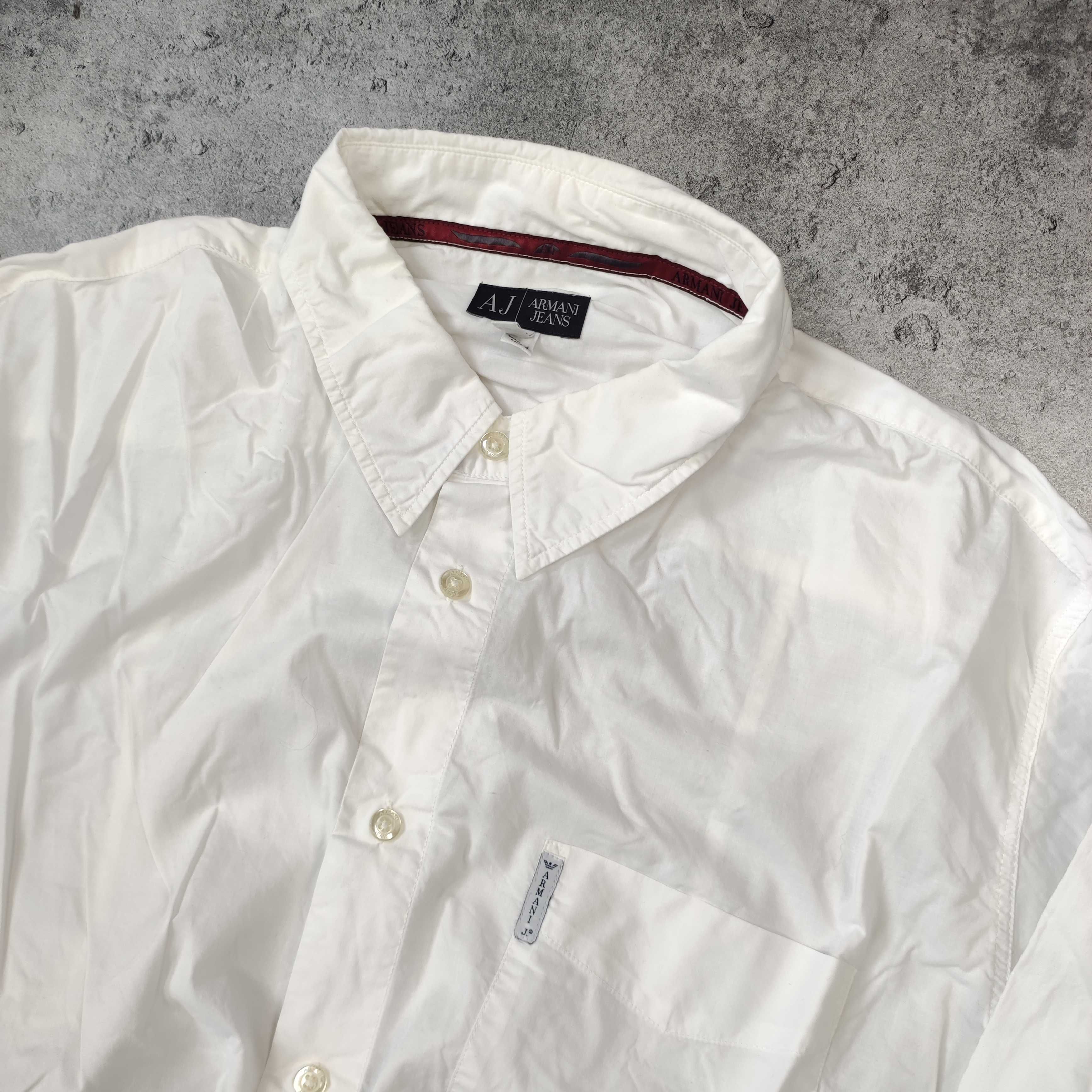 MĘSKA Elegancka Koszula Długi Rękaw Biała Kieszeń Logo Emporio Armani