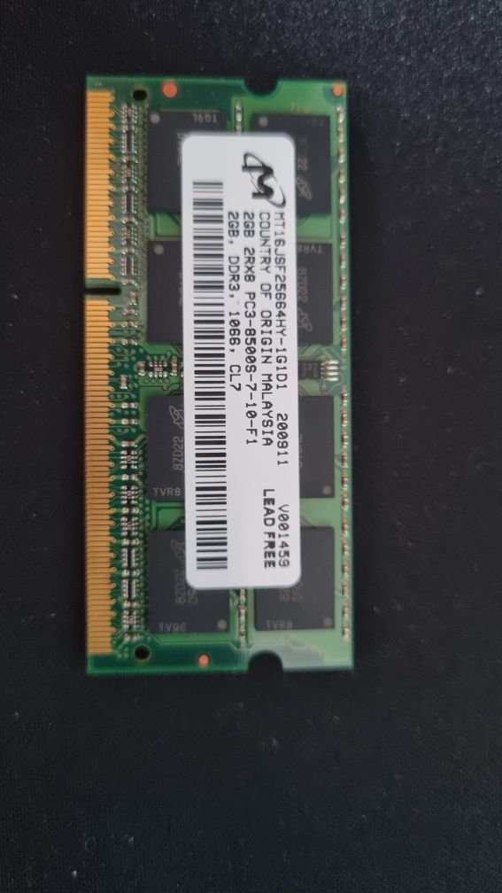 4GB RAM 2x2GB, DDR3, 1066, CL7  laptop