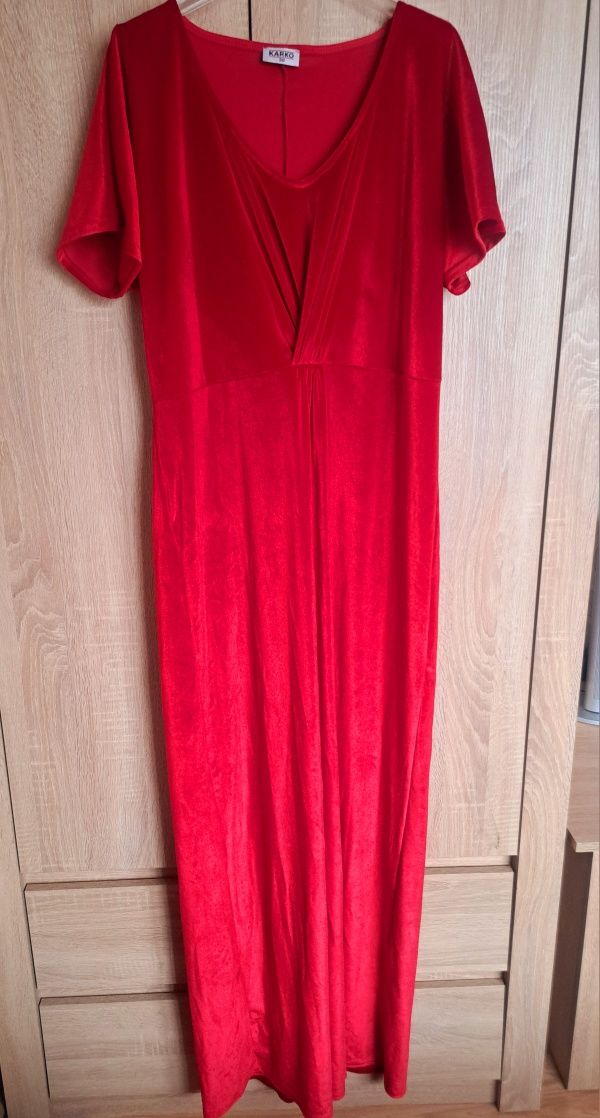Elegancka czerwona sukienka maxi welurowa Karko 38 40 42