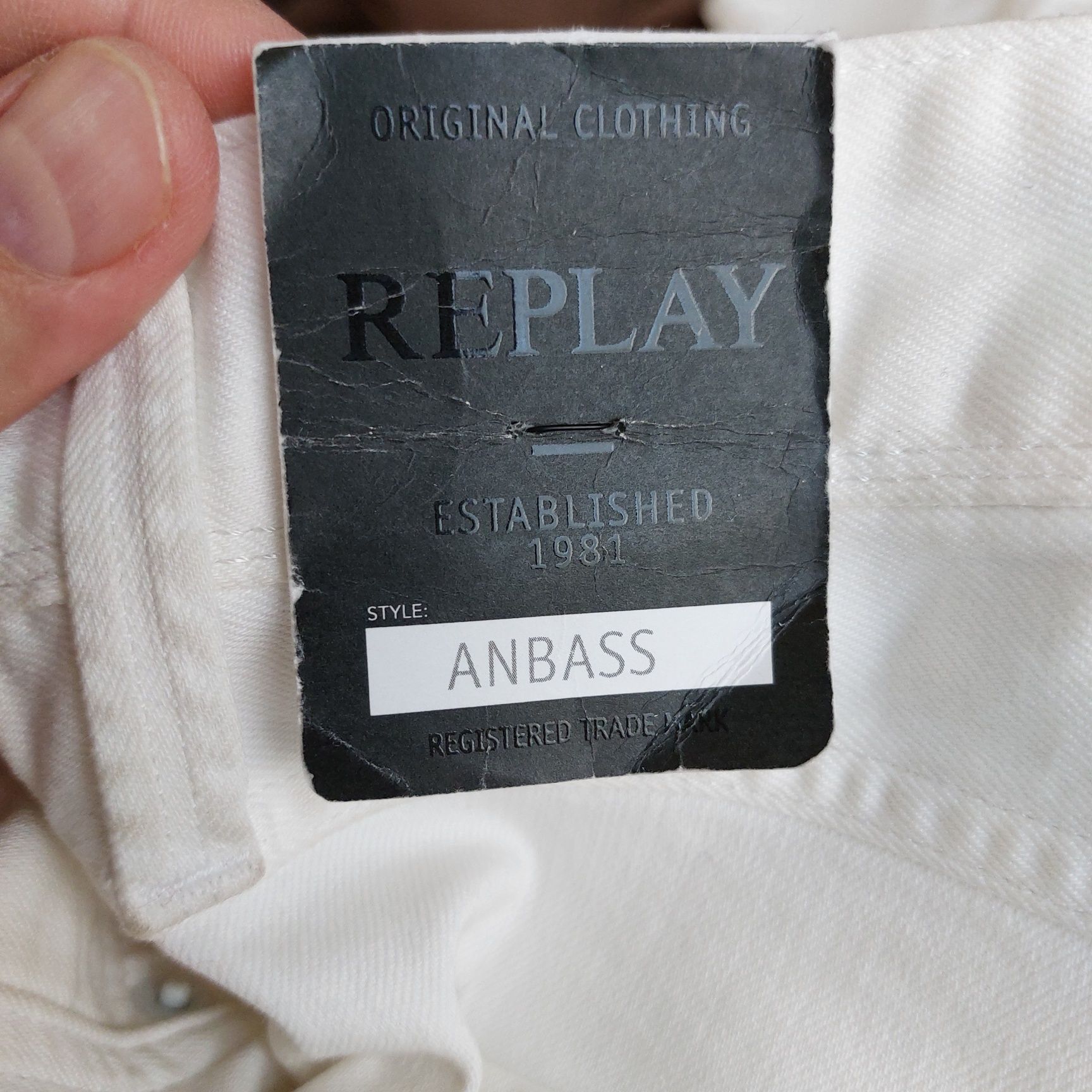 Spodnie jeansowe Replay Anbass, slim fit M914, Biały, roz. 40