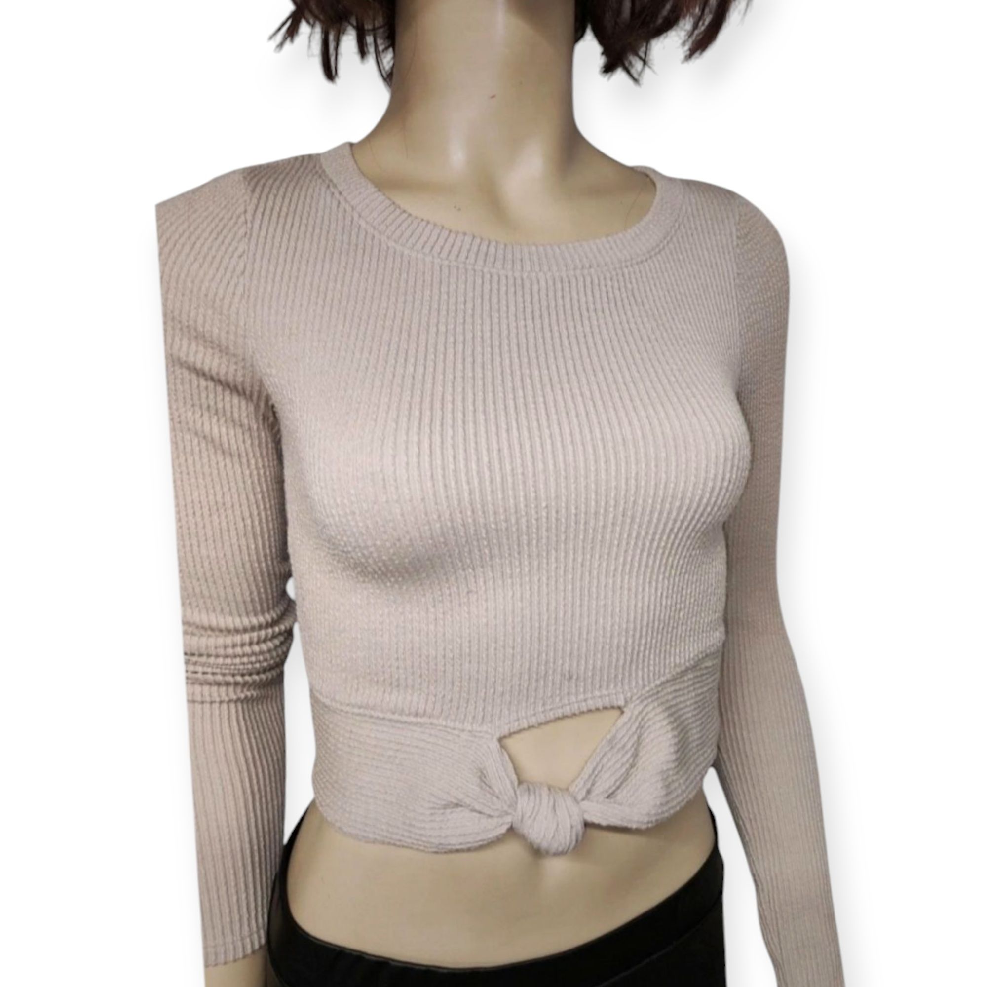 Beżowa bluzka prążek krótka crop top obcisła rozmiar 38