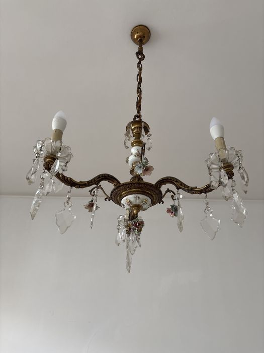 Candeeiro de tecto ceramica e cristais