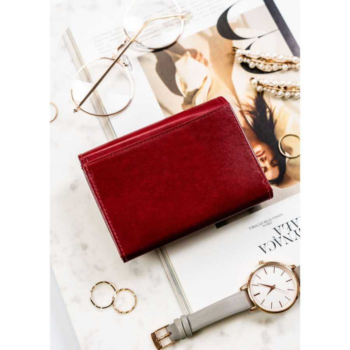 PETERSON portfel damski skórzany elegancki z biglem P224 czerwony