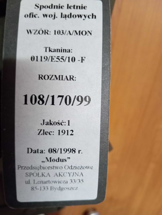 Spodnie Letnie Oficerskie Wojsk Lądowych wzór 103/A/MON