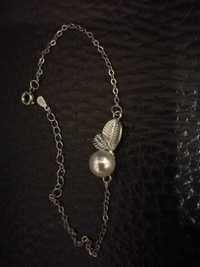 Bransoletka srebrna proba S925, z perla, nowa