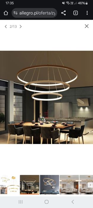 Żyrandol lampa wisząca led sufit ringi 76w złota gold regulowana