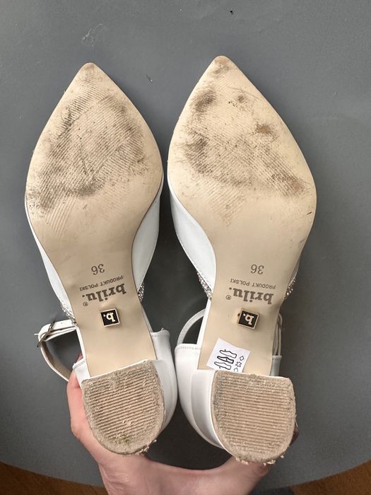Buty ślubne 36 biała skóra plus cyrkonie Brilu raz ubrane