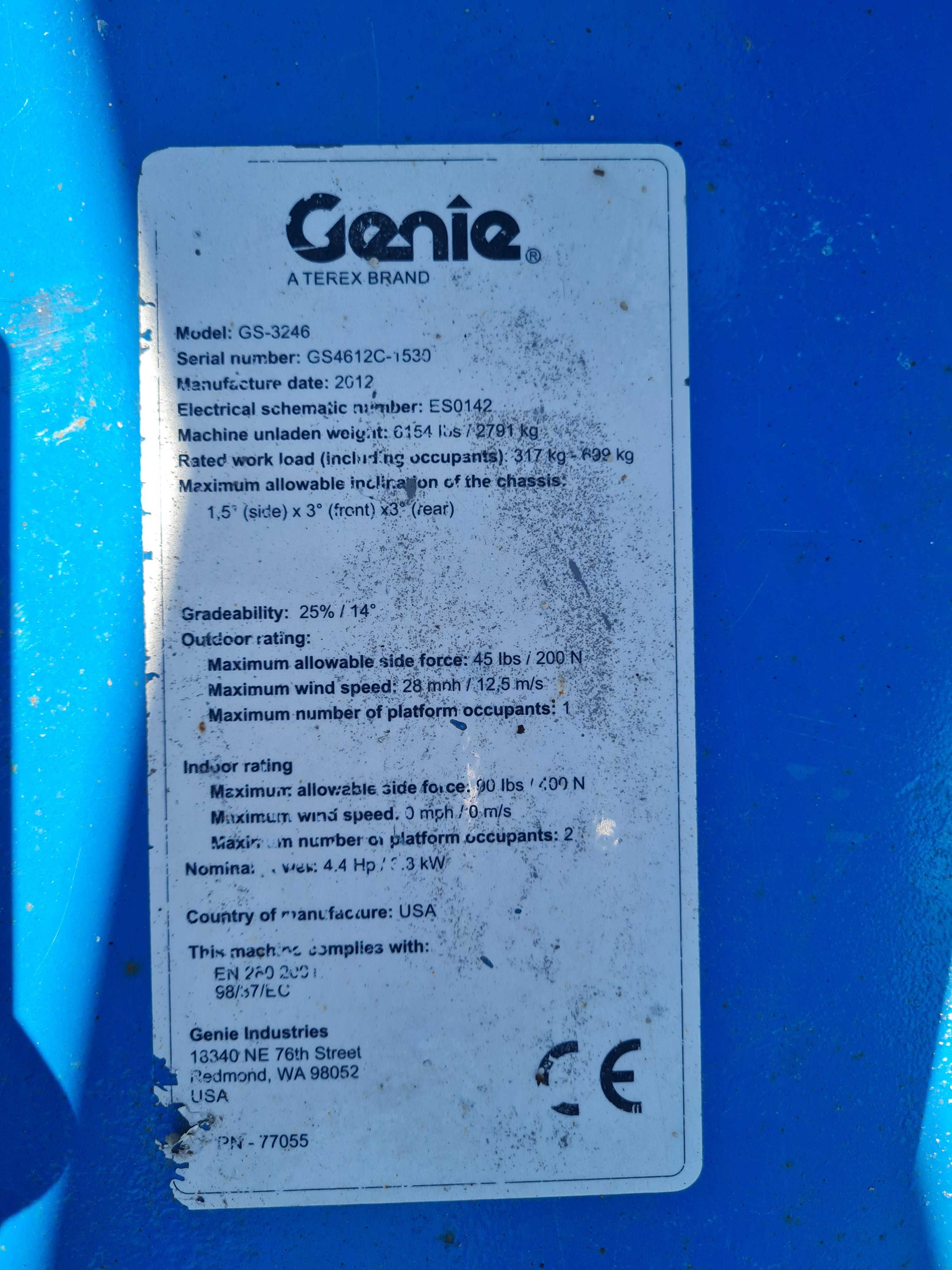 Podnośnik Genie GS3246 elektryczny nożycowy 11,5, 2012 gotowy do pracy