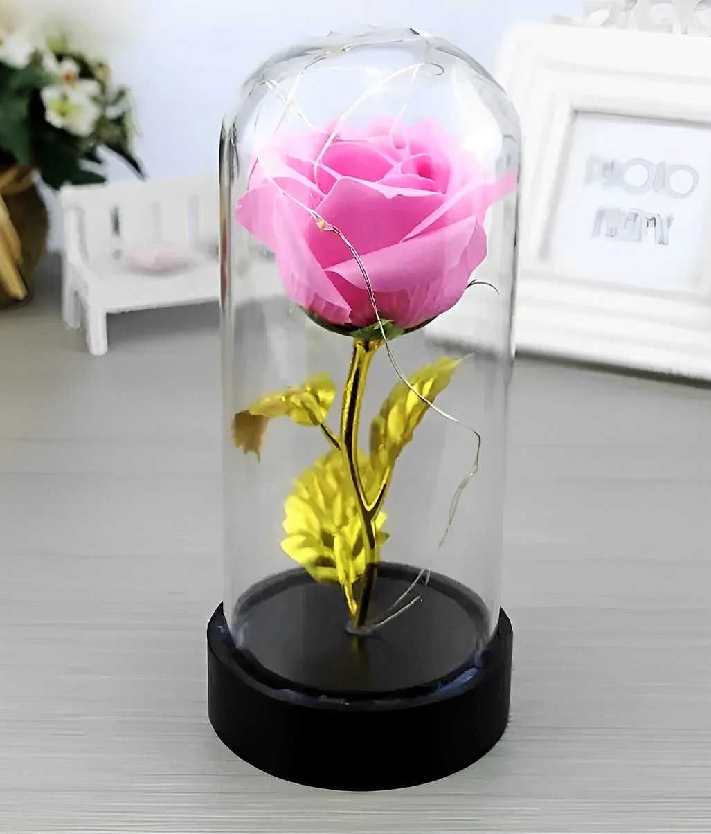Рожева троянда в колбі з LED підсвічуванням Светильник роза