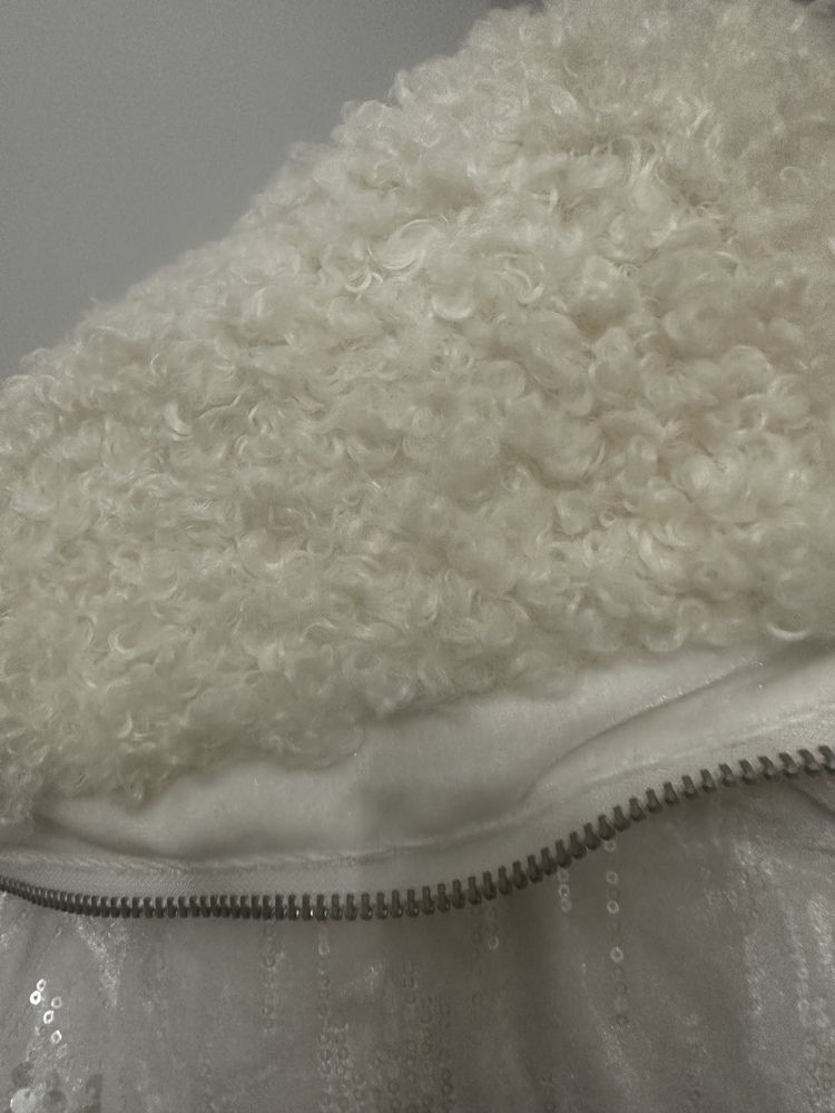 Biała kurtka cekiny lama naturalna
