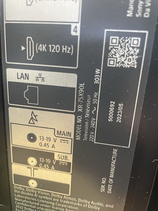 75ʼ Sony XR-75X90L. 120hz, Новий.