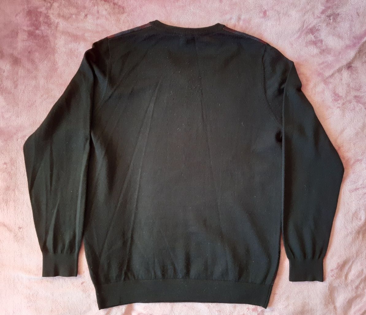 Męski sweter w kratę L 50% wełna merino