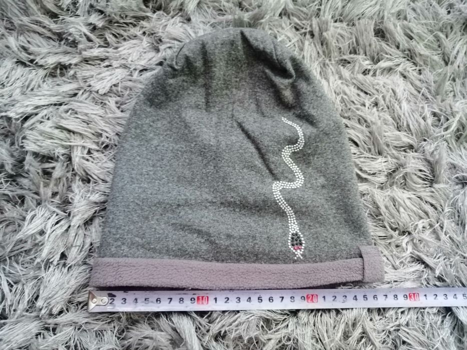 Czapka zimowa, na polarze, ciepła, szara, damska