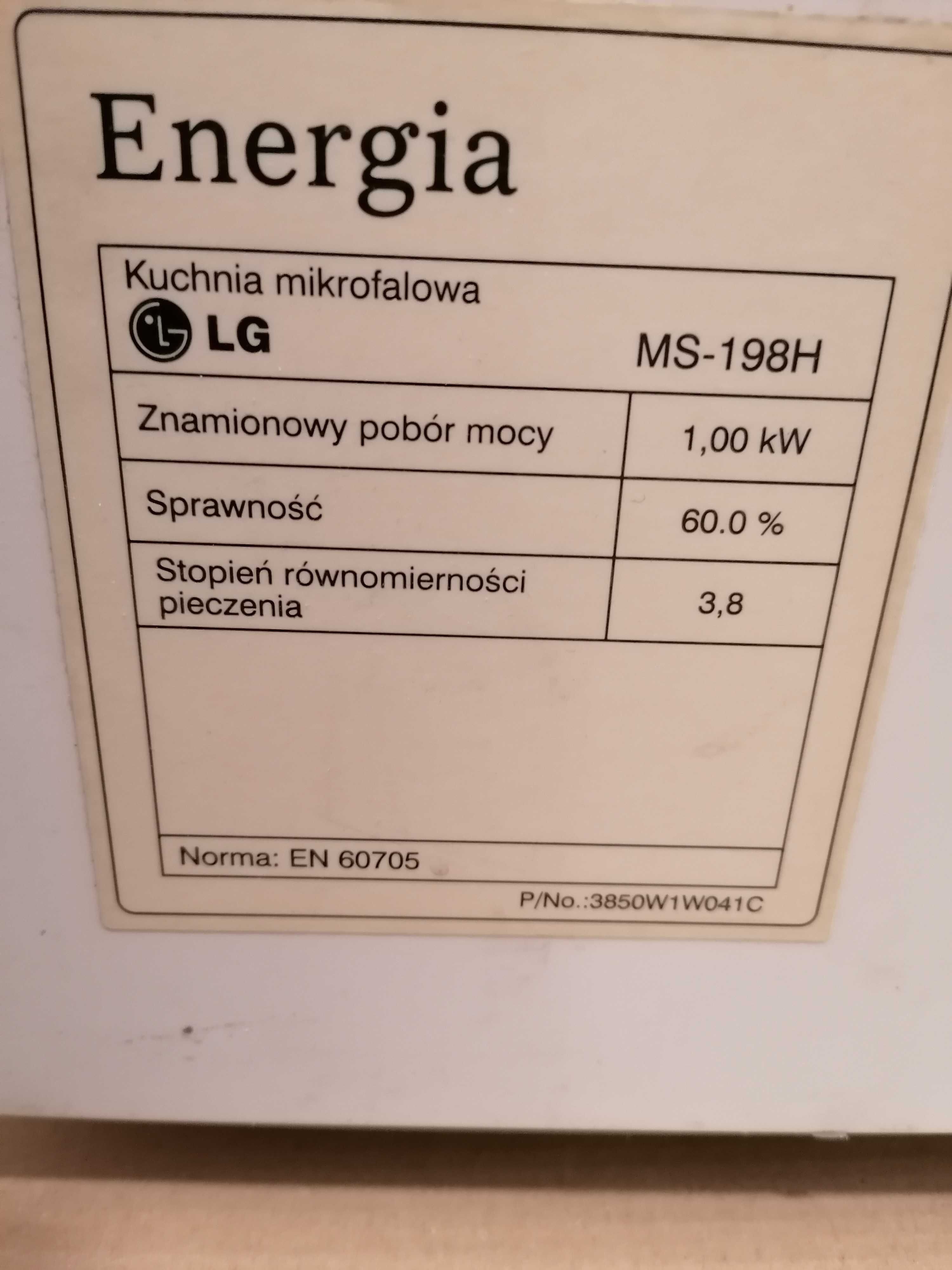 Mikrofalówka LG mod. MS-198H max. 1000W