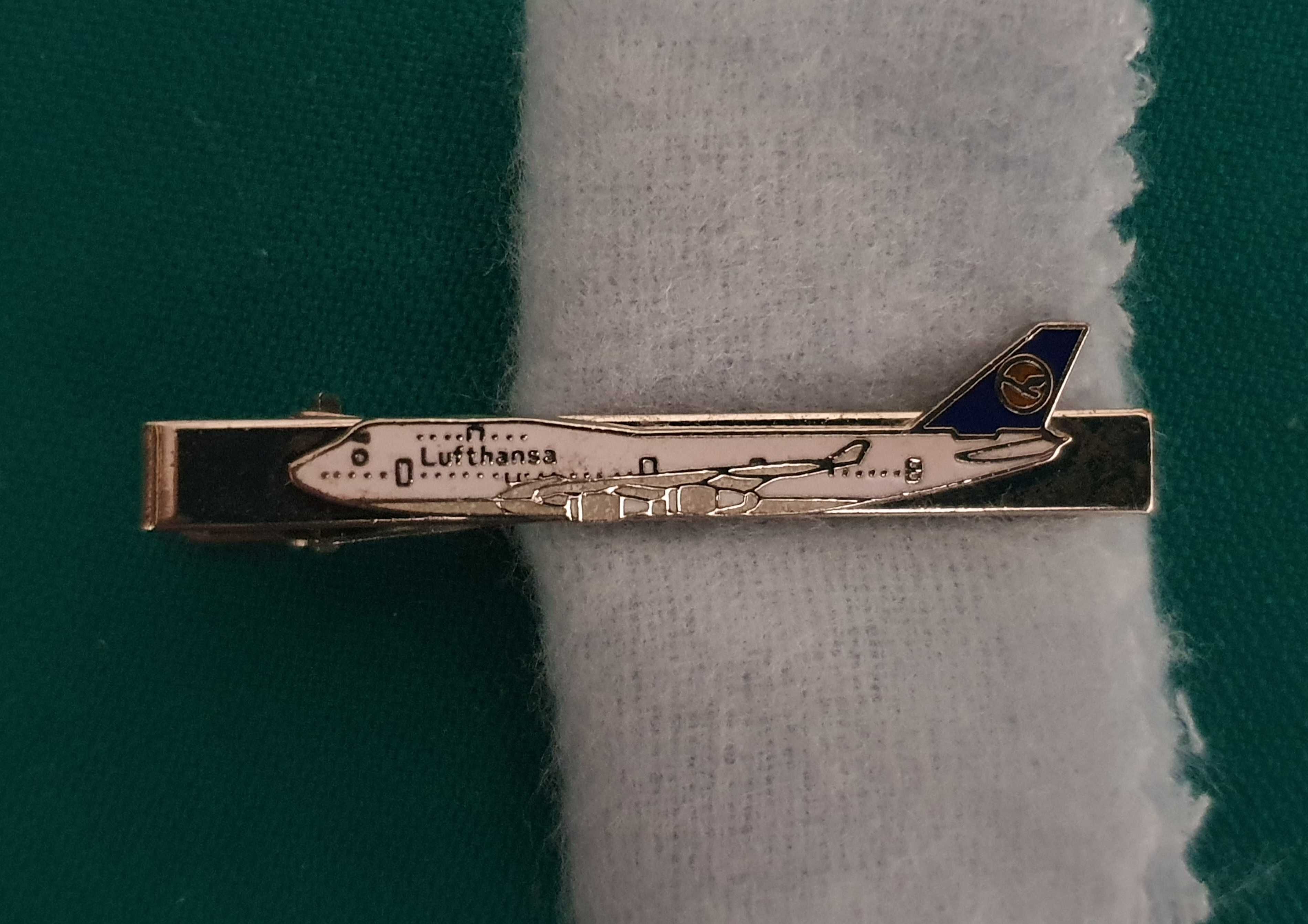 Clip de gravata em aço - LUFTHANSA - Boeing 747-400 - Raro - Anos 80