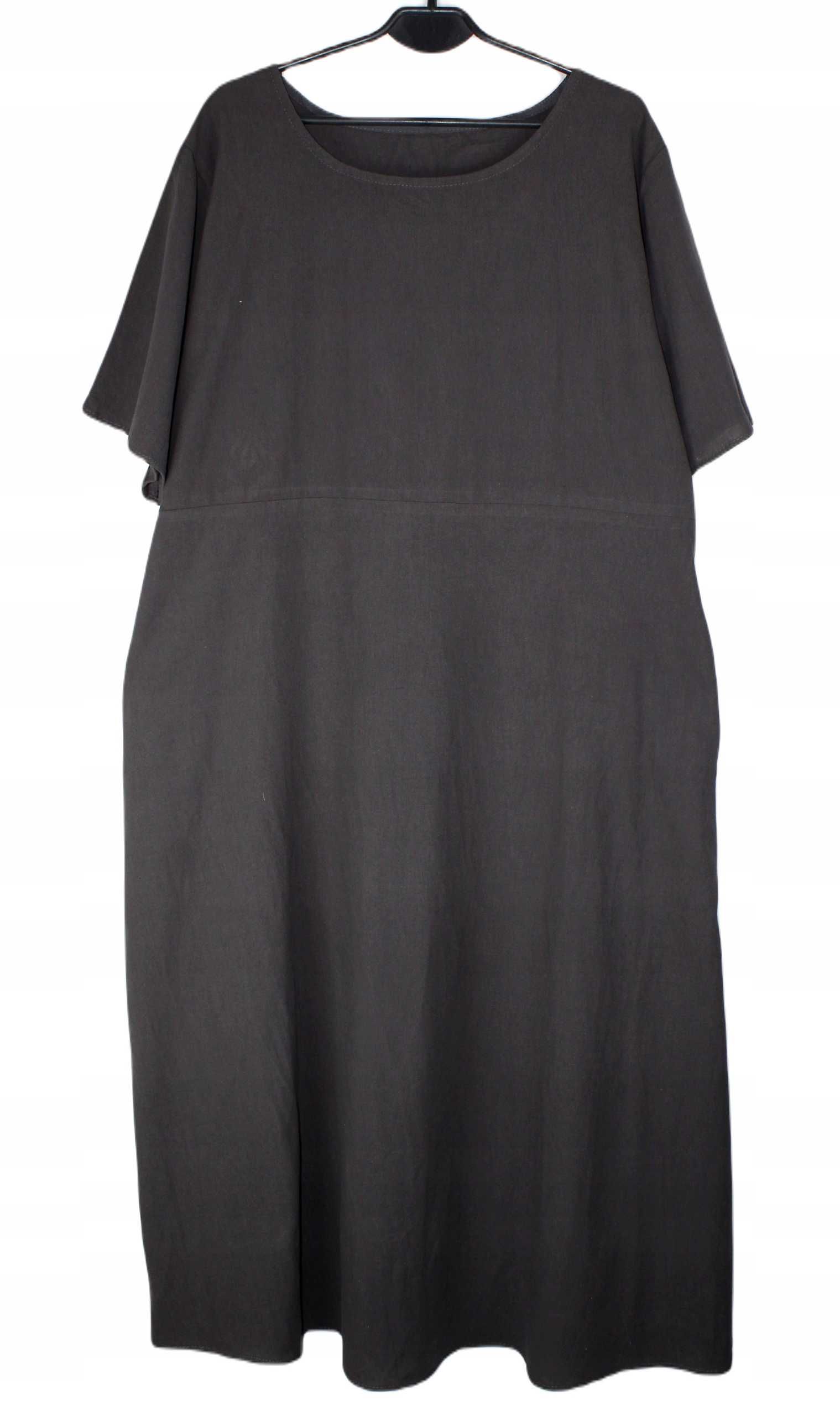 Szara trapezowa sukienka maxi basic 4XL 48