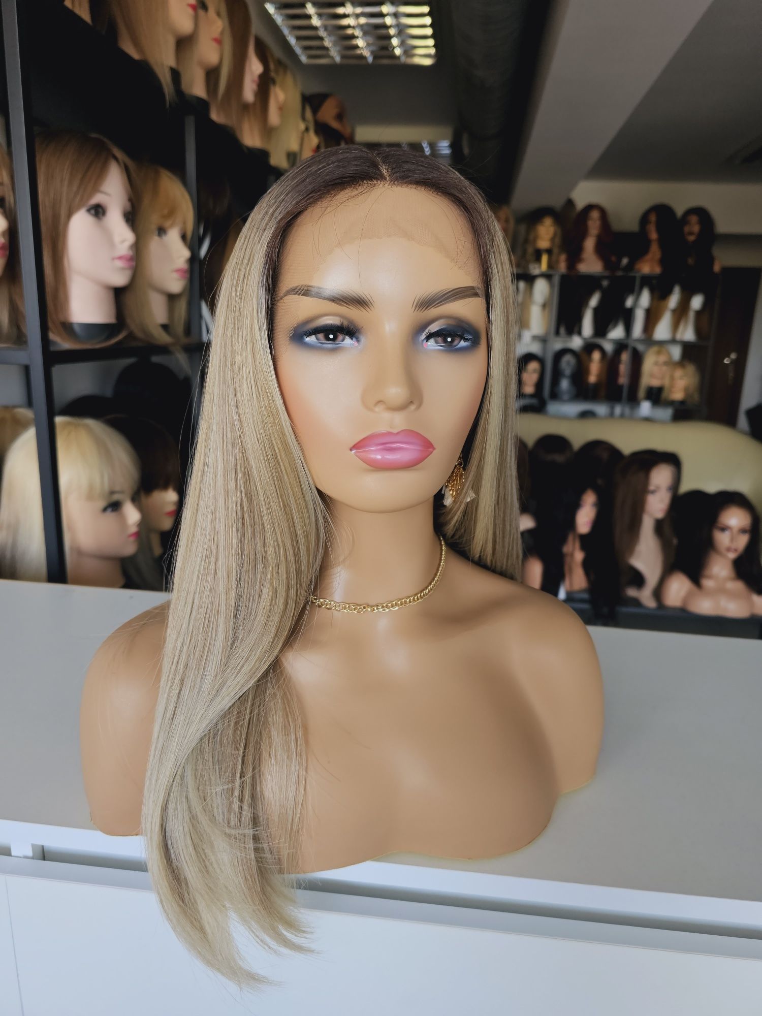 Peruka premium naturalny mix blond brąz jak naturalne włosy Diana 3D