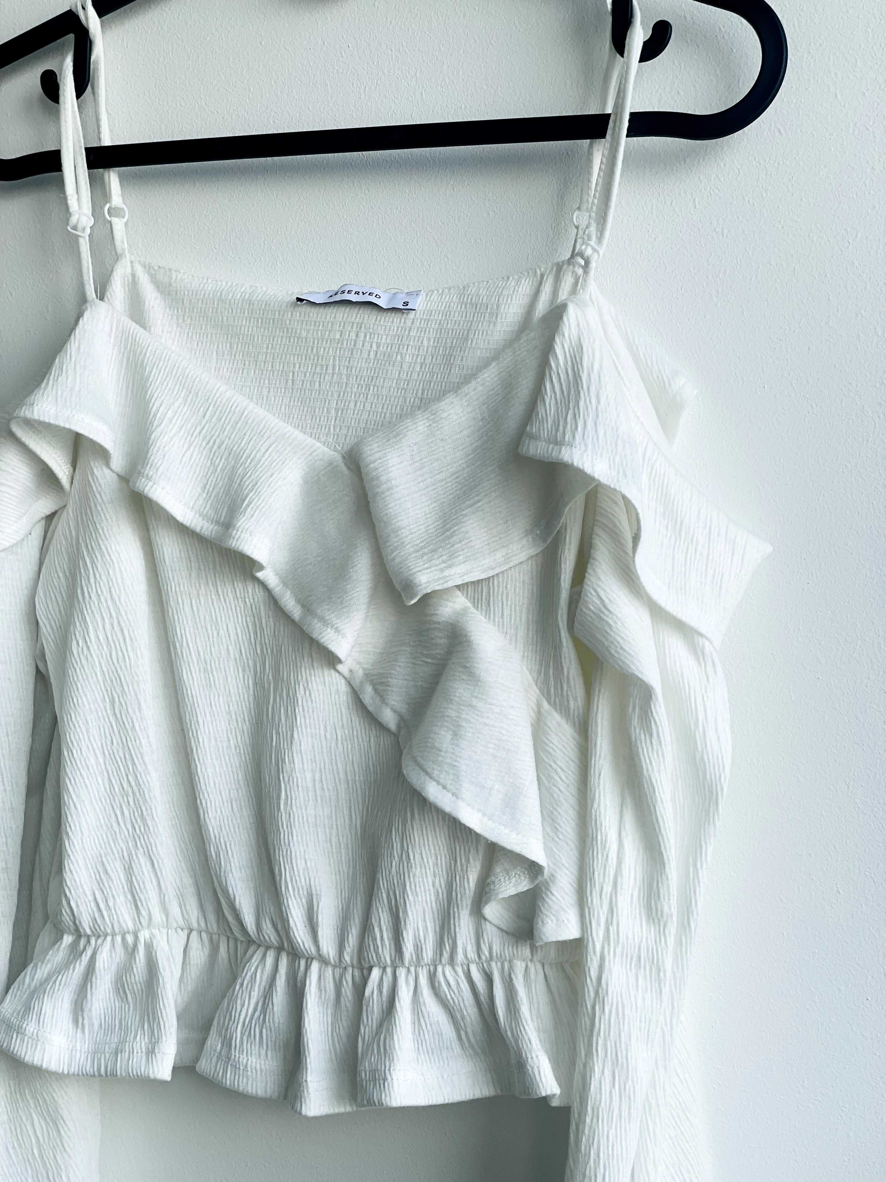 Bluzka z falbanką biała na ramiączkach cold shoulder S/36