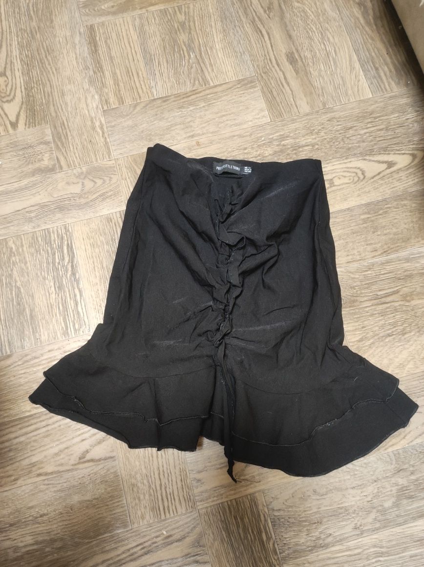 Женская чорная юбка мини со сборками спереди,чорна спідниця жіноча,plt