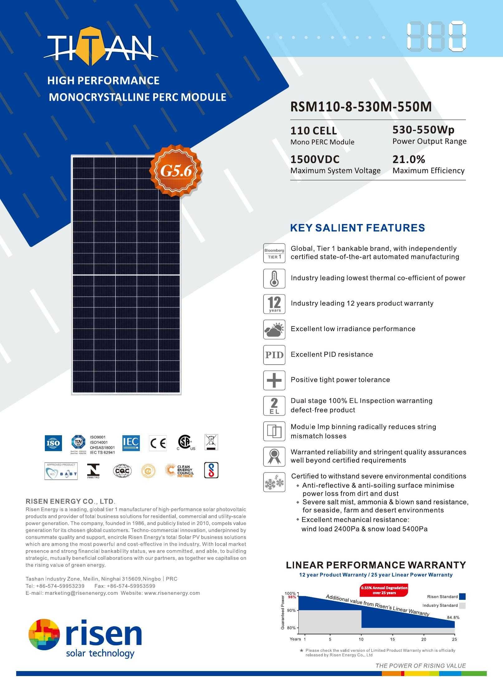 RISEN  540W   panel fotowoltaiczny PREMIUM Dostępny 540 550W