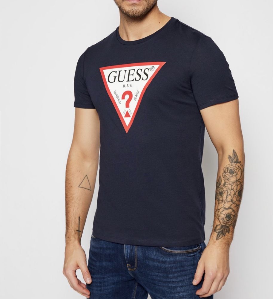 Мужские футболки Guess черные белые Гесс сумка