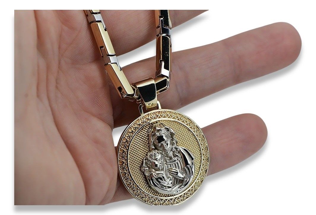 Złot medalik 14k Bozia Matka Boska łańcuszek pm027yw30&cc047yw Poznań