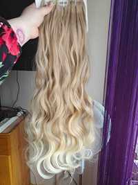 Doczepiane włosy clip in naturalny blond 55 cm 8 tresek