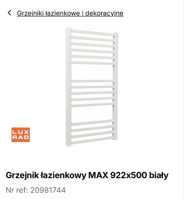 Grzejnik łazienkowy nowy MAX 922x500 bialy