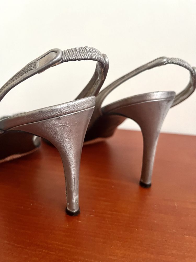Szpilki vintage YSL Yves Saint Laurent srebrne rozm. 39