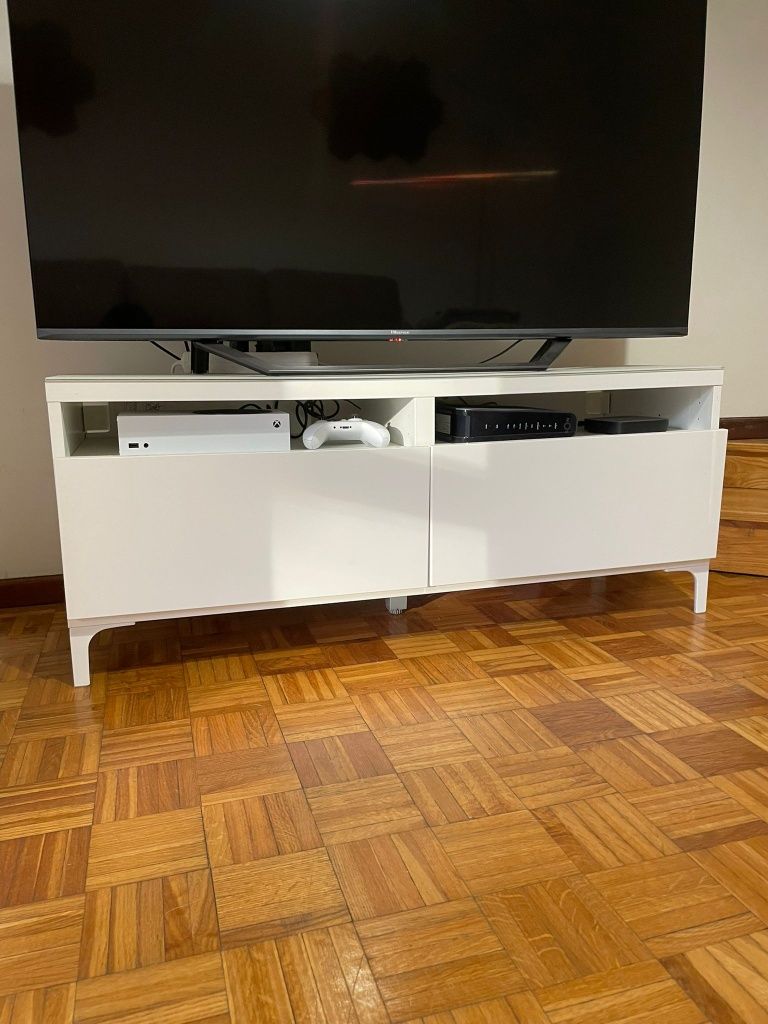 Móvel/Base TV Branco/Branco Brilhante + vidro