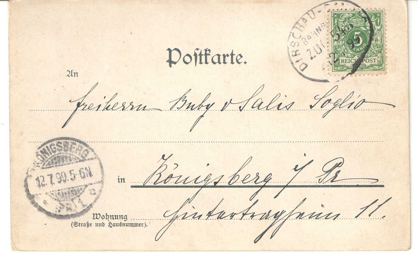 Hrabina von Salis - Soglio widokówka z Gdańska 1899 rok - Danzig