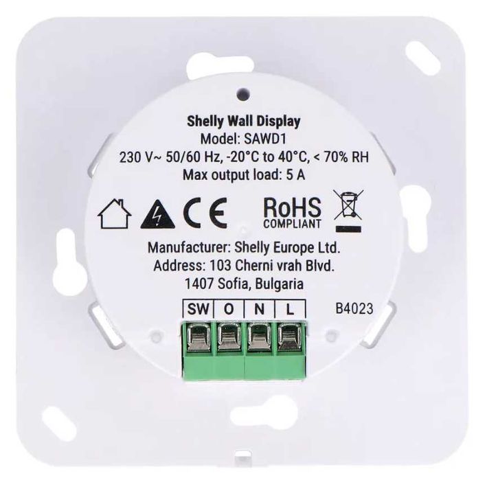 Shelly Wall Display Ecrã de Parede de 4'' + Sensor BLU H&T
