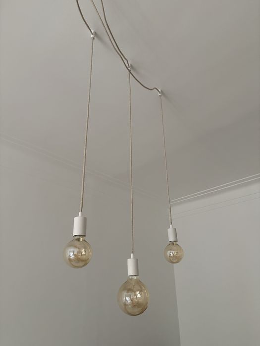 Candeeiro 3 lâmpada led espiral globo cabo juta. Light Store