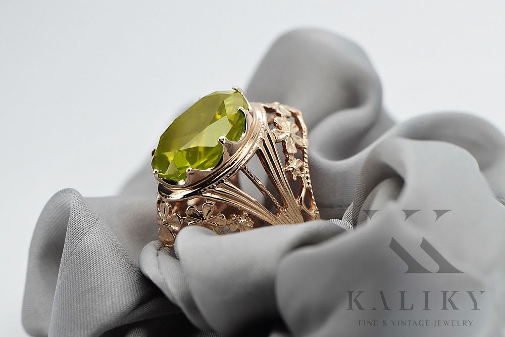 Pierścionek z czerwonego złota 14k 585 z Peridotem Vintage Gdańsk