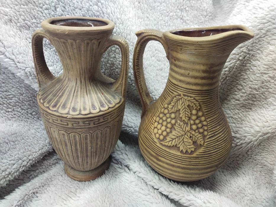 Dzbanek wazon glina surowa komplet PRL