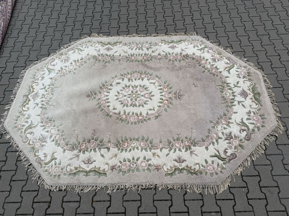 Dywan wełniany ośmiokątny 300×200 cm – pastelowy, kwiatowy,