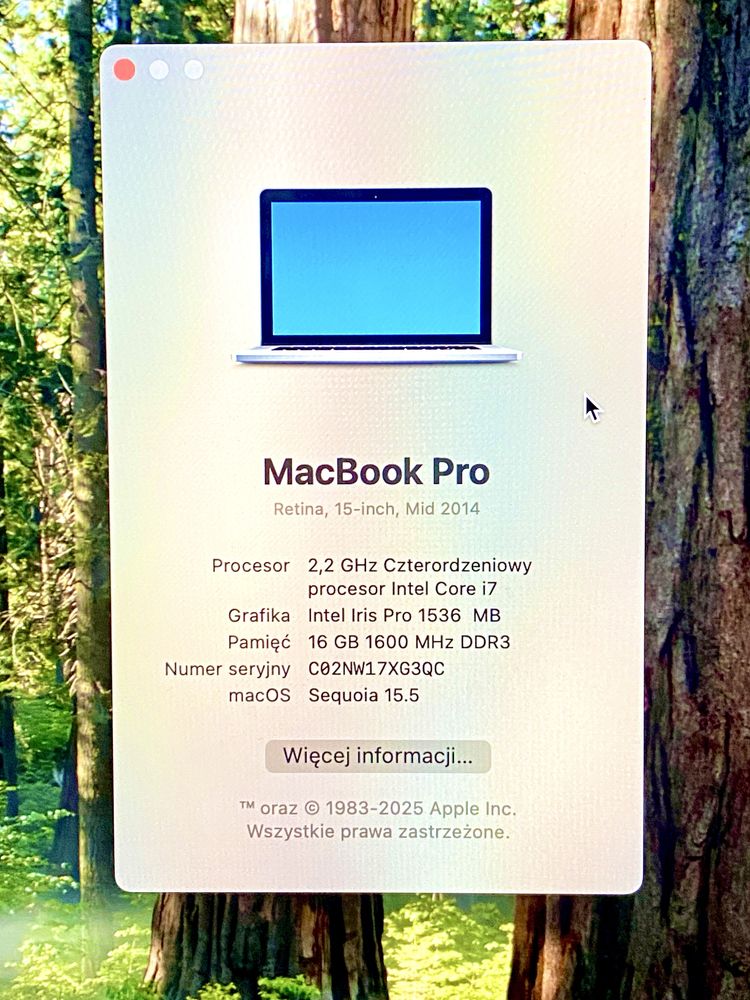 MacBook Pro 15” Mid 2014 Sequoia A1398