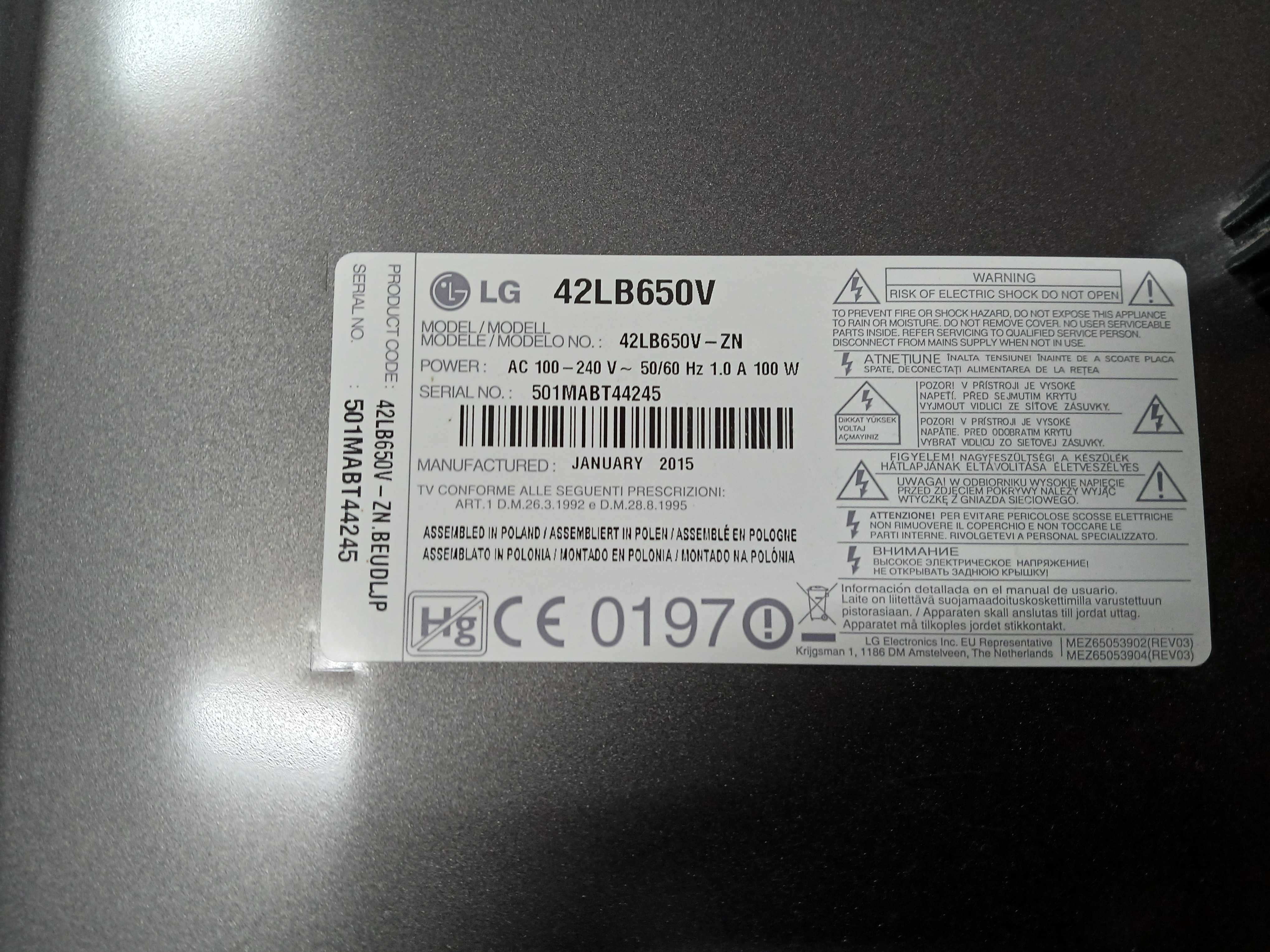 PEÇAS - TV LED 42" - LG 42LB650V - com Mainboard e LED's Danificados!!